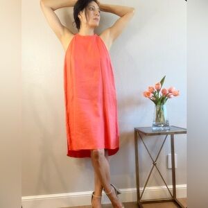 Boutique Dress, 100% Linen, Coral color, A-line, lightweight, easy slip-on